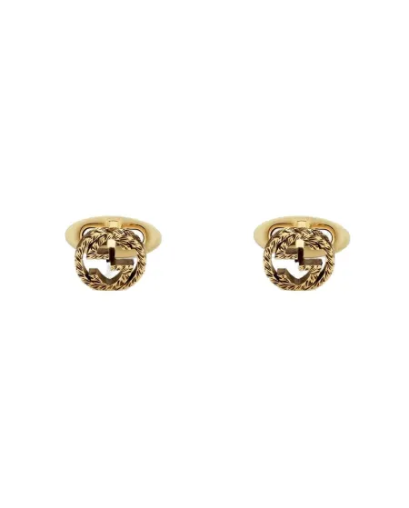 Gemelli Gucci Interlocking in Oro Giallo Lavorato con Detaglio GG