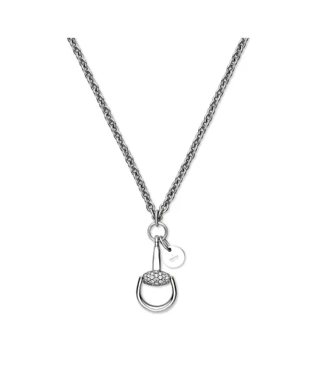 Gucci Horsebit Necklace in White Gold with Gold and Diamond Pendant