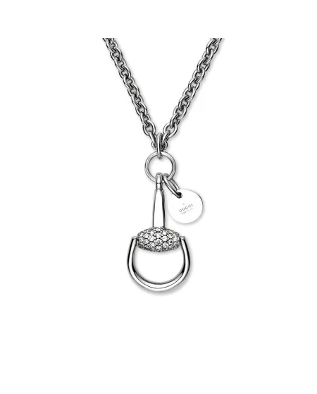 Gucci Horsebit Necklace in White Gold with Gold and Diamond Pendant