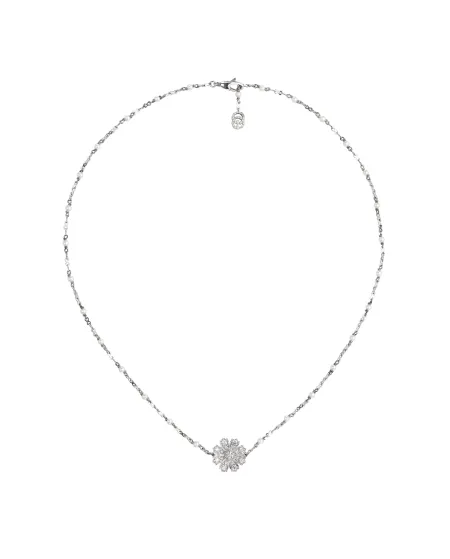 Collana Gucci Flora in Oro Bianco con Diamanti e Perle con Fiore e Logo GG