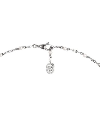 Gucci Flora Necklace in White Gold with Diamonds and Pearls with Flower and GG Logo