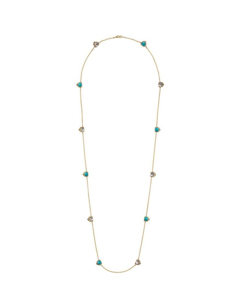 Collier Sautoir Gucci Le Marché des Merveilles en or jaune avec turquoise, cristal de roche et diamants