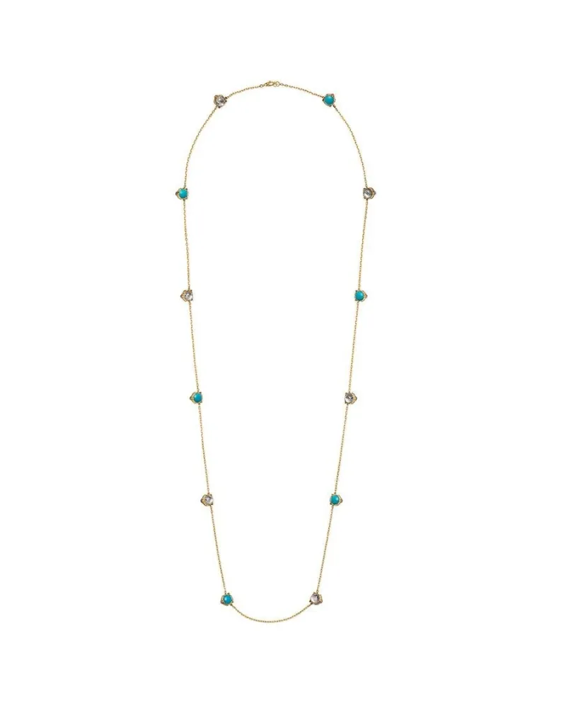 Collier Sautoir Gucci Le Marché des Merveilles en or jaune avec turquoise, cristal de roche et diamants