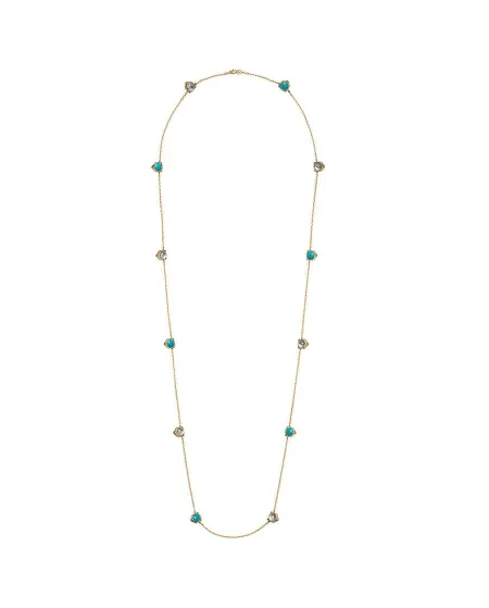 Collier Sautoir Gucci Le Marché des Merveilles en or jaune avec turquoise, cristal de roche et diamants