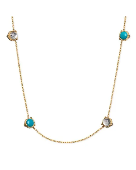 Collana Sautoir Gucci Le Marché des Merveilles in Oro Giallo con Turchese, Cristallo di Rocca e Diamanti