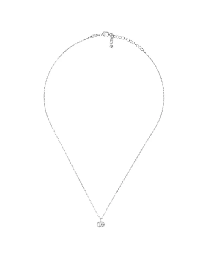 Gucci GG Running Necklace in White Gold with Diamond and Double G Pendant
