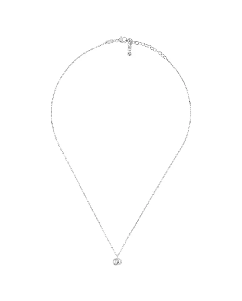 Collana Gucci GG Running in Oro Bianco con Diamante e Ciondolo Doppia G