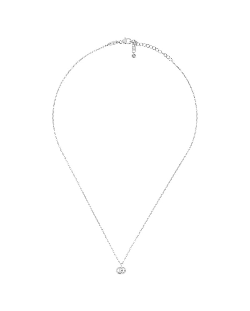 Gucci GG Running Necklace in White Gold with Diamond and Double G Pendant