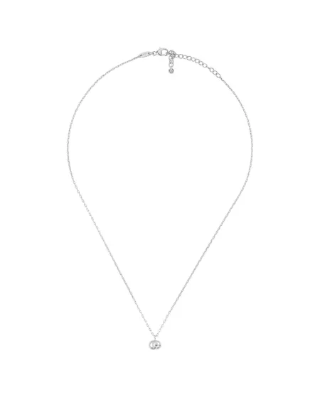 Collana Gucci GG Running in Oro Bianco con Diamante e Ciondolo Doppia G