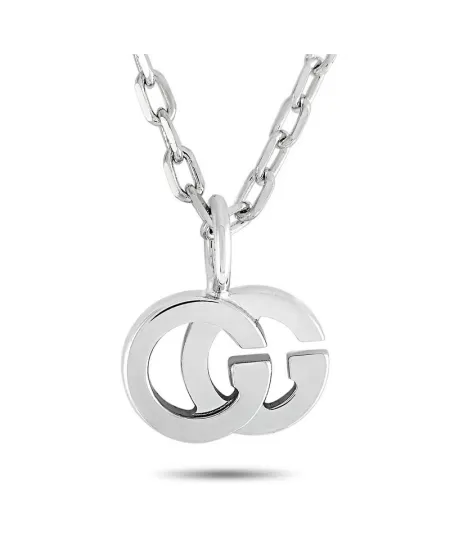Collier Gucci GG Running en or blanc avec diamant et pendentif double G