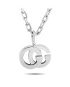 Collana Gucci GG Running in Oro Bianco con Diamante e Ciondolo Doppia G