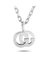Collana Gucci GG Running in Oro Bianco con Diamante e Ciondolo Doppia G