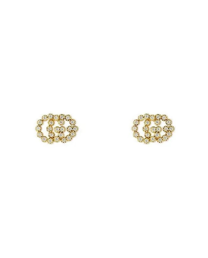 Boucles d'oreilles GG Running Stud en or jaune avec diamants blancs