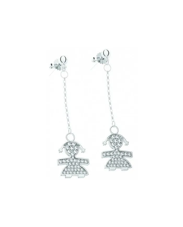 Boucles d'oreilles pendantes Le Bébé en or blanc et diamants pavés avec une petite fille