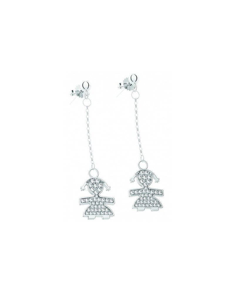 Boucles d'oreilles pendantes Le Bébé en or blanc et diamants pavés avec une petite fille
