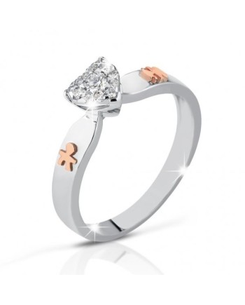 Anello Le Bebé gli Amori in Oro Bianco e Diamanti con Femminuccia e Maschietto in Oro Rosa