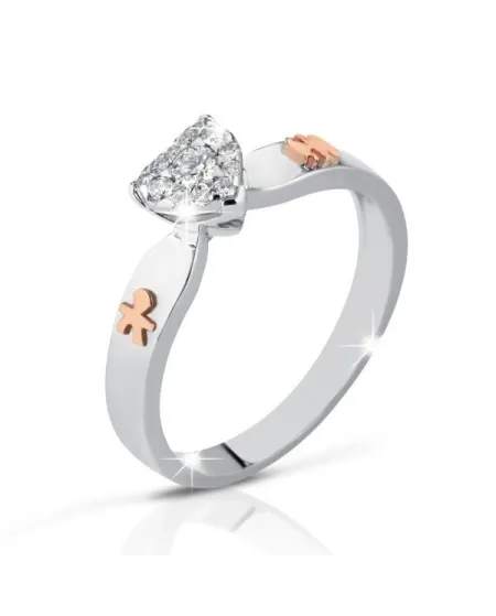 Anello Le Bebé gli Amori in Oro Bianco e Diamanti con Femminuccia e Maschietto in Oro Rosa