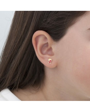 Boucles d'oreilles Le Bebè Primegioie en or jaune avec trèfle à quatre feuilles et corne