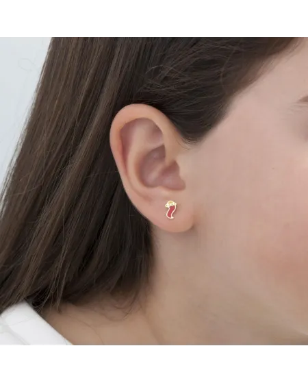 Le Bebè Primegioie Yellow Gold Earrings with Four-Leaf Clover and Horn