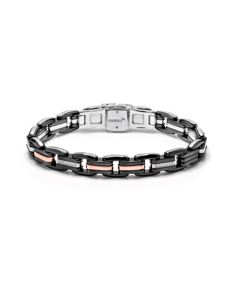Barakà Explore Men's Bracelet in Rose Gold, Black Ceramic, and Steel with White Diamonds