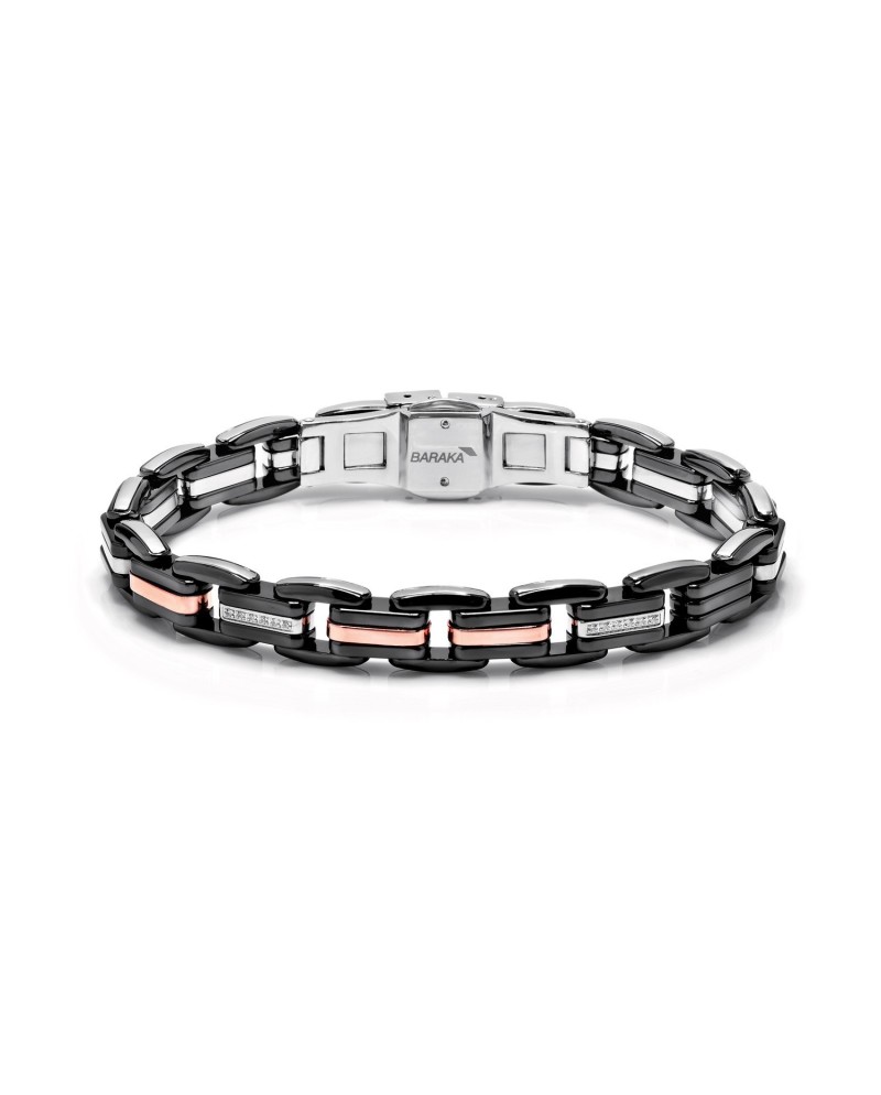 Bracelet pour homme Barakà Explore en or rose, céramique noire et acier avec diamants blancs