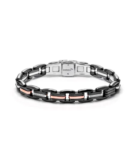 Barakà Explore Men's Bracelet in Rose Gold, Black Ceramic, and Steel with White Diamonds