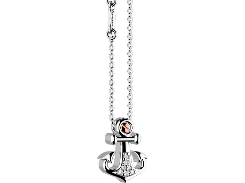 Zancan Regatta Men's Necklace with Anchor Pendant in Silver and Rose Gold with Zircons