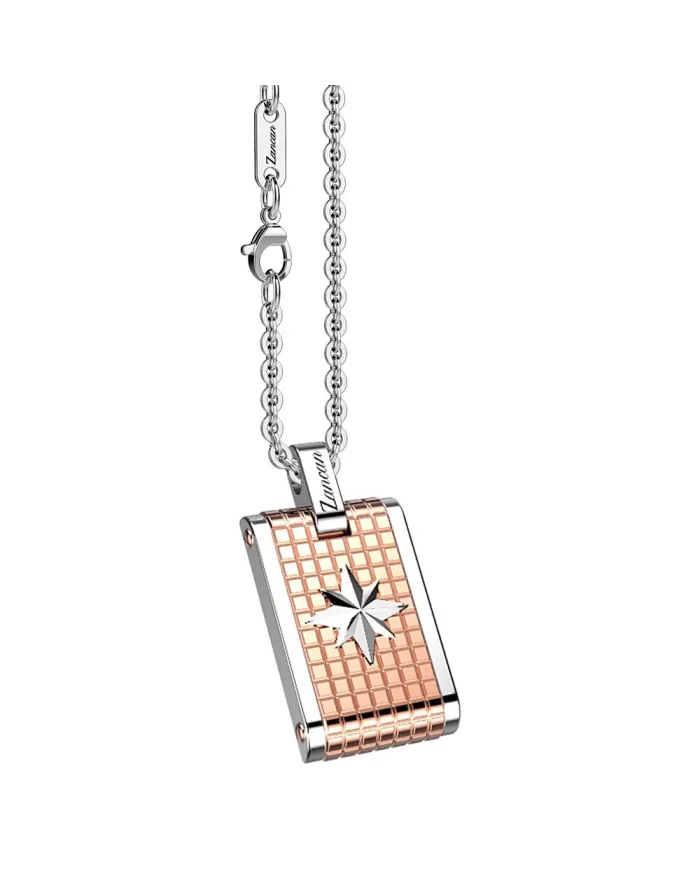 Collier pour homme Zancan Hiteck avec médaille en acier PVD rose et rose des vents