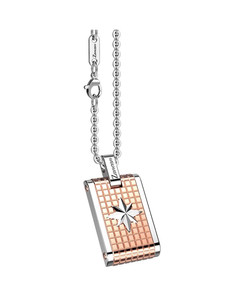 Zancan Hiteck Men's Necklace with Pink PVD Steel Medal and Compass Rose