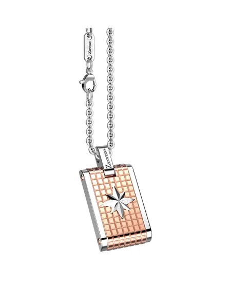 Zancan Hiteck Men's Necklace with Pink PVD Steel Medal and Compass Rose