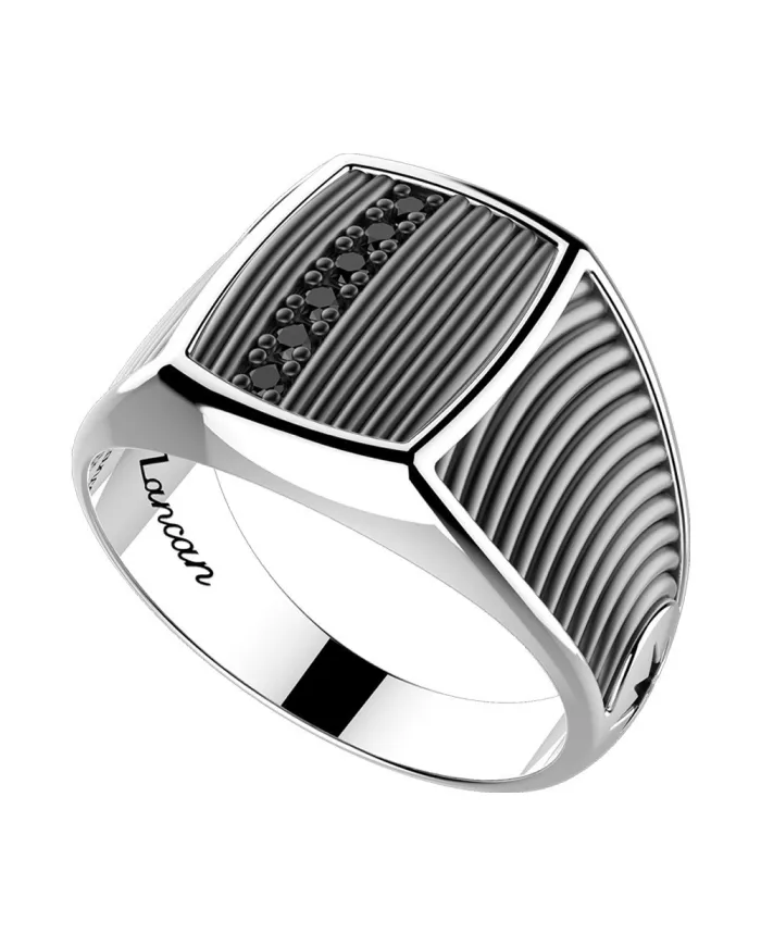 Bague homme Zancan Cosmopolitan en argent avec spinelles noires