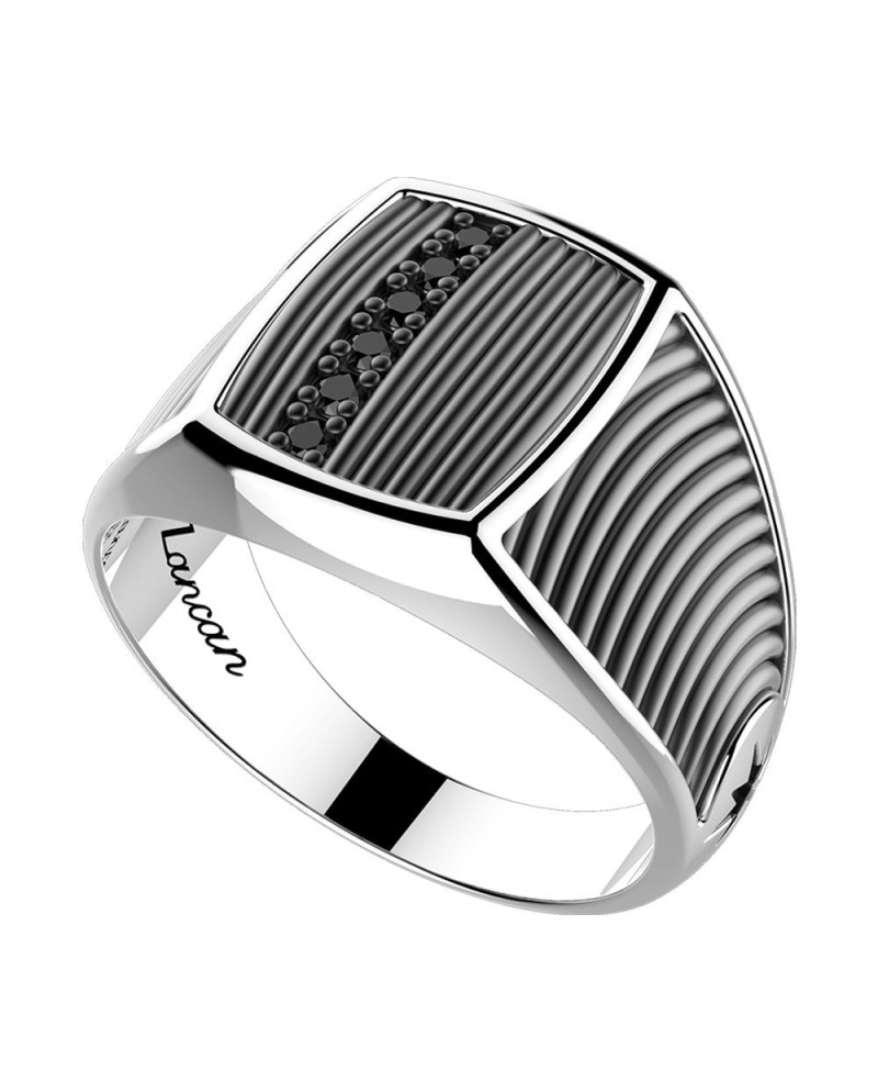 Bague homme Zancan Cosmopolitan en argent avec spinelles noires