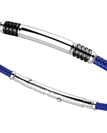 Bracelet pour homme Zancan Robikevlar en argent avec cordon bleu