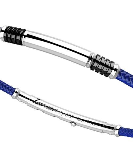 Zancan Robikevlar Men's Bracelet in Silver with Blue Cord
