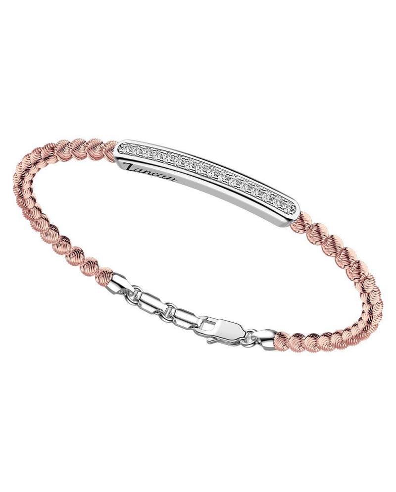 Zancan Atomoshpere Men's Bracelet in Rose Rhodium-Plated Silver with White Sapphires