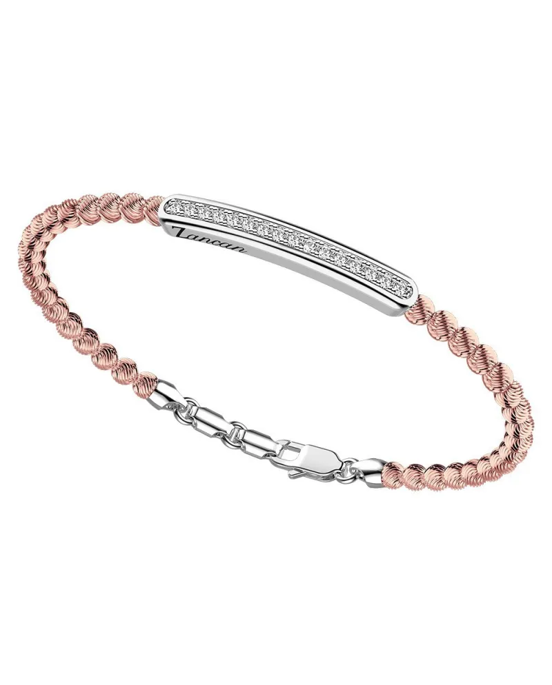 Zancan Atomoshpere Men's Bracelet in Rose Rhodium-Plated Silver with White Sapphires