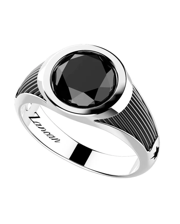 Zancan Cosmopolitan Stone Men's Ring in Silver with Round Onyx