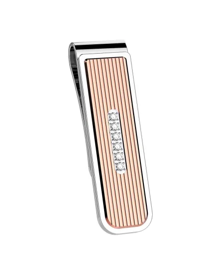Fermasoldi Zancan Hiteck in Acciaio Pvd Rosa con Zaffiri Bianchi