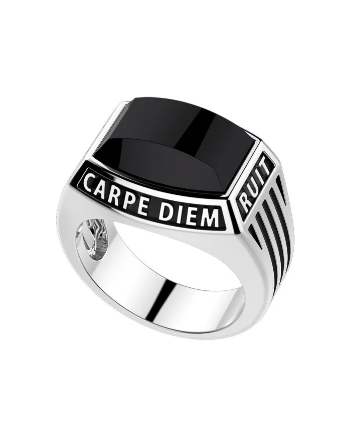 Bague Homme Zancan Cosmopolitan en Argent avec Onyx Noir "Carpe Diem"