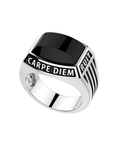 Anello da Uomo Zancan Cosmopolitan in Argento con Onice Nera "Carpe Diem"