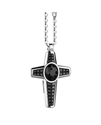 Collier pour homme Zancan Cosmopolitan Stone en argent avec pendentif croix en onyx noir