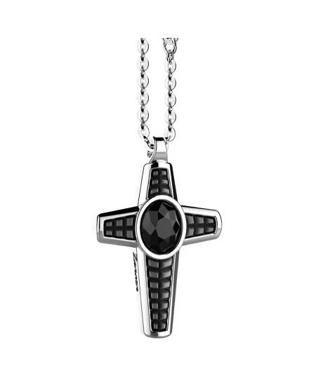 Collana da Uomo Zancan Cosmopolitan Stone in Argento con Ciondolo a Croce con Onice Nera