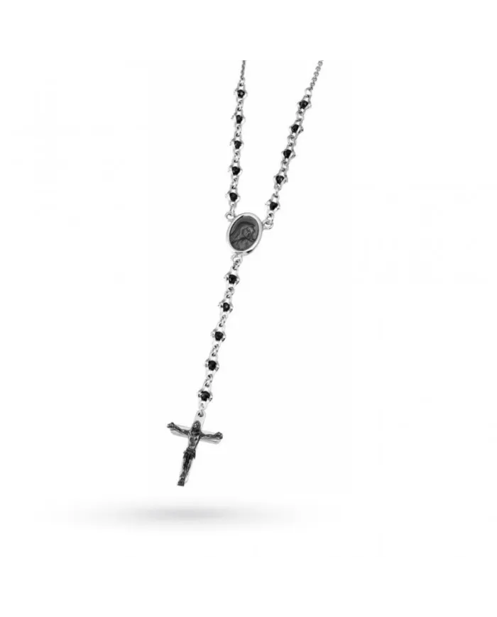 Chapelet spirituel Zancan pour homme en argent avec spinelles noires