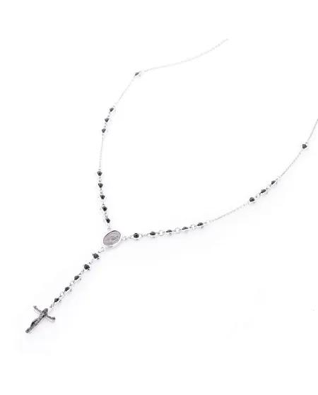 Zancan Spiritual Men's Rosary in Silver with Black Spinels