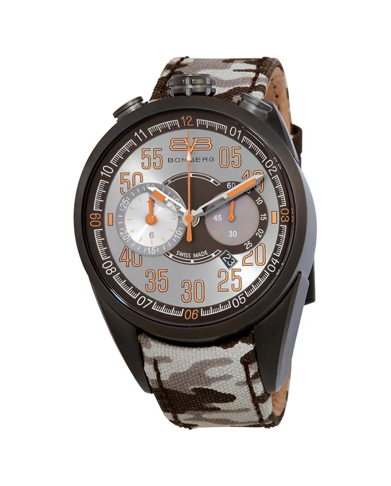 Montre chronographe à quartz Bomberg 1968 noire avec bracelet en tissu camouflage