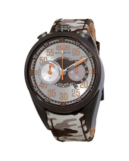 Montre chronographe à quartz Bomberg 1968 noire avec bracelet en tissu camouflage