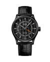 Montre Mido Multifort Dual Time en PVD noir avec cadran noir et bracelet en cuir