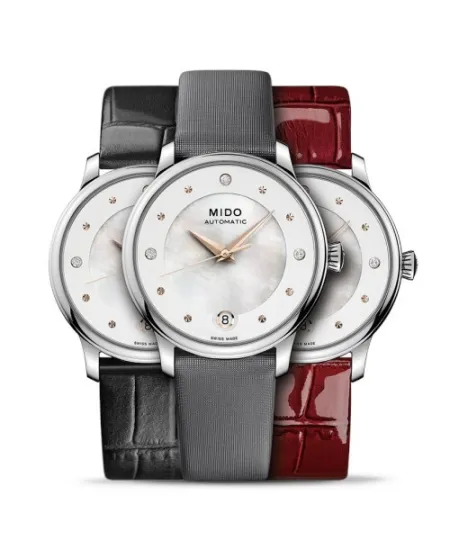 Montre femme Mido Baroncelli Lady Day & Night avec cadran en nacre blanche et diamants