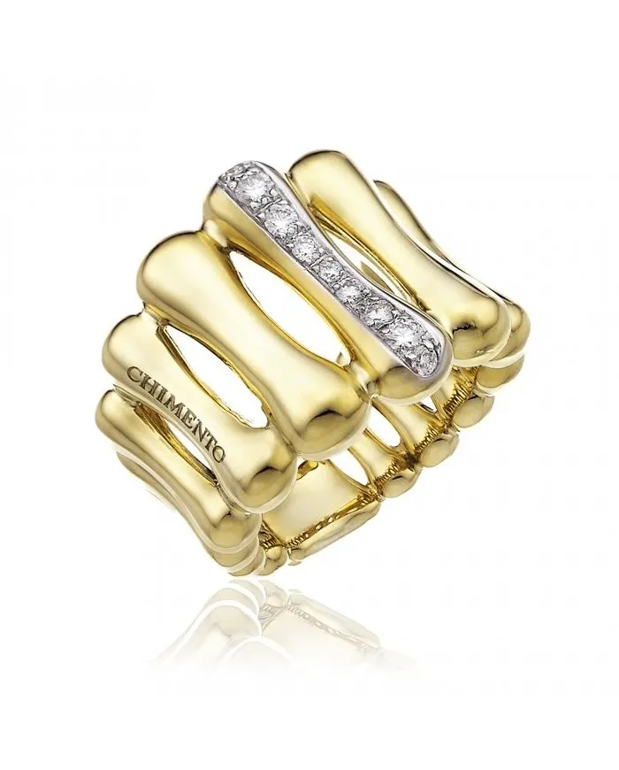 Bague Chimento Bamboo Over en or jaune avec diamants blancs