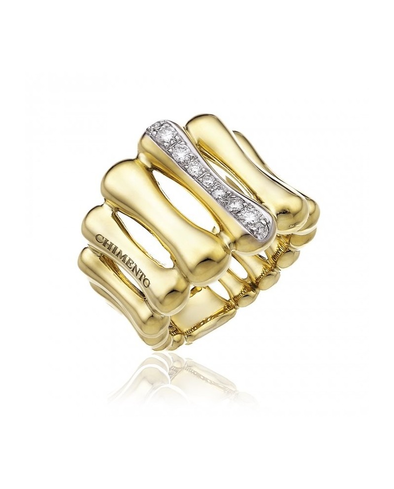 Bague Chimento Bamboo Over en or jaune avec diamants blancs